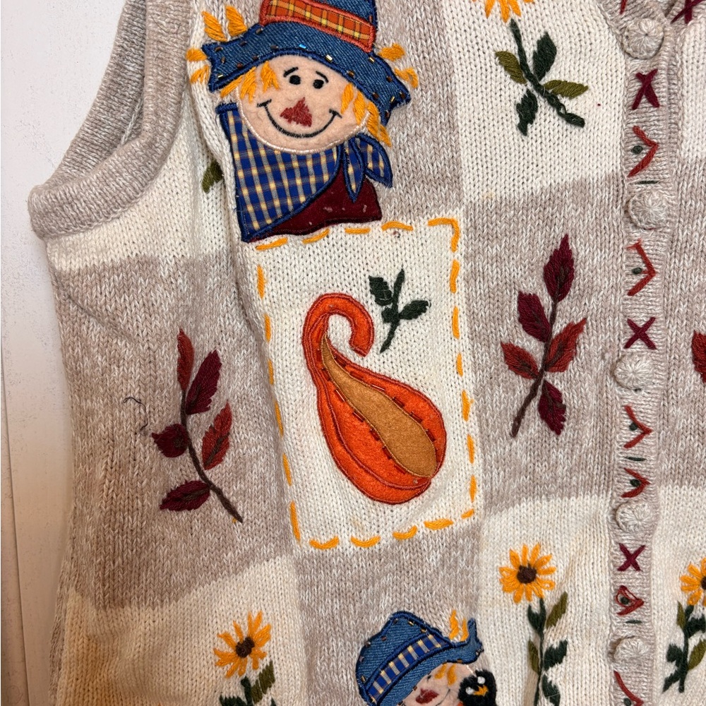 Vintage Bobbie Brooks Fall Harvest Thanksgiving Sweater Vest Cottagecore 22W/24W - Picture 7 of 10